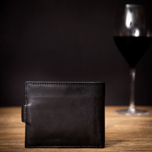 Black Leather Wallet with Monogram