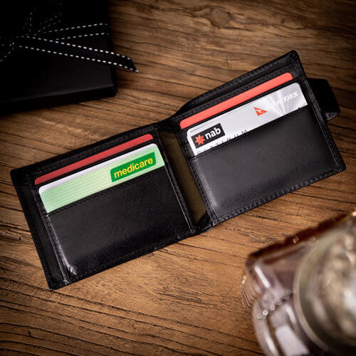 Black Leather Wallet with Monogram