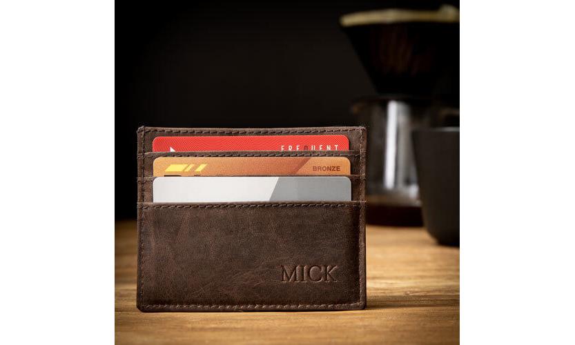 Brown Leather Card Holder with Personalised Monogram