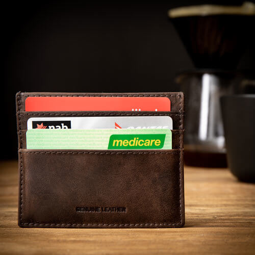 Brown Leather Card Holder with Personalised Monogram