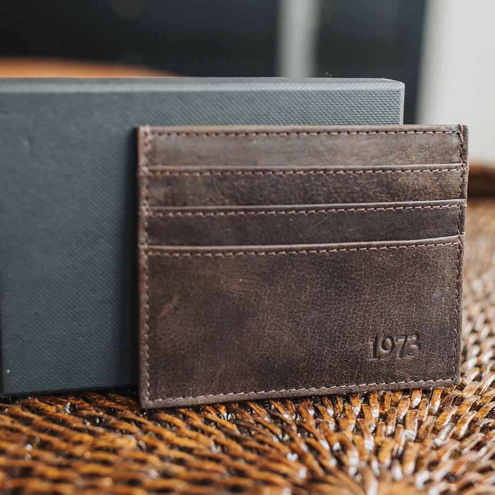 Brown Leather Card Holder with Personalised Monogram