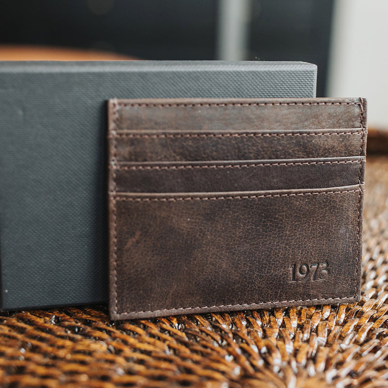 Brown Leather Card Holder with Personalised Monogram