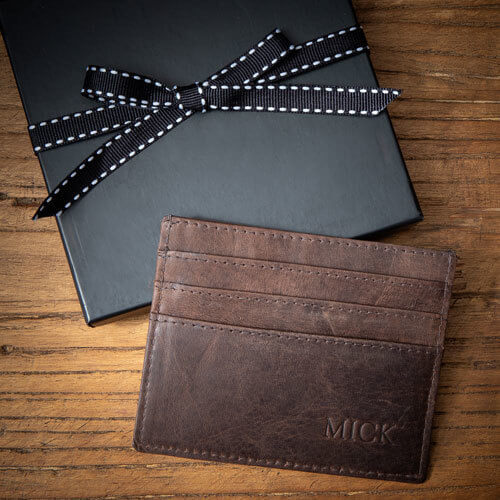Brown Leather Card Holder with Personalised Monogram