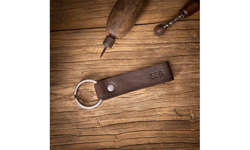 Brown Leather Key Ring with Personalised Monogram
