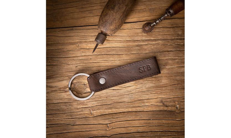 Brown Leather Key Ring with Personalised Monogram
