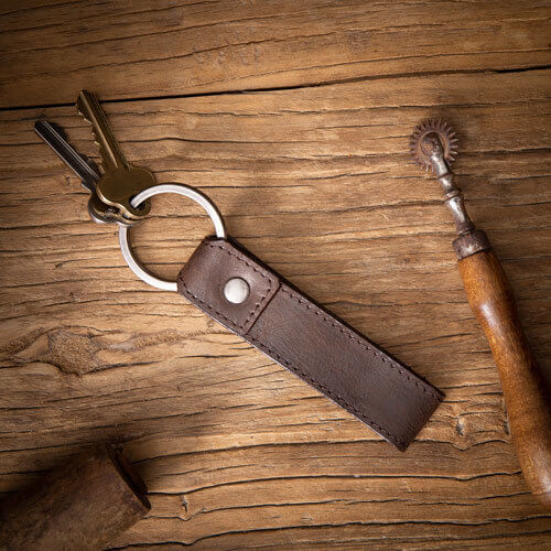 Brown Leather Key Ring with Personalised Monogram