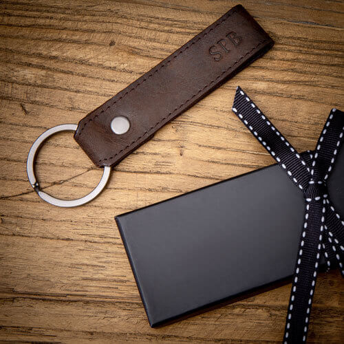 Brown Leather Key Ring with Personalised Monogram