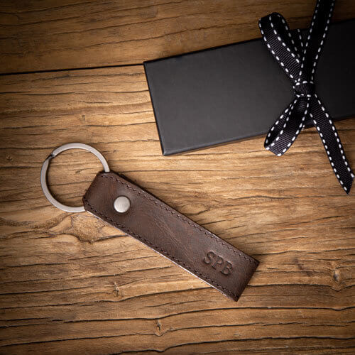 Brown Leather Key Ring with Personalised Monogram