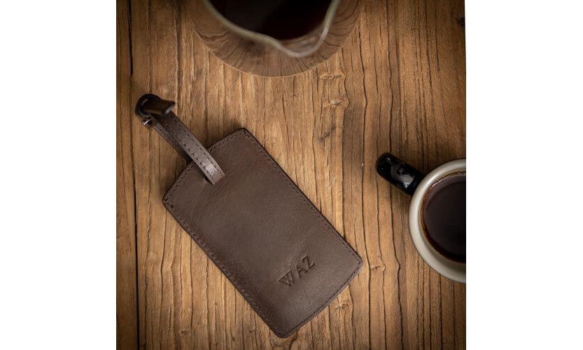 Brown Leather Luggage Tag with Monogram