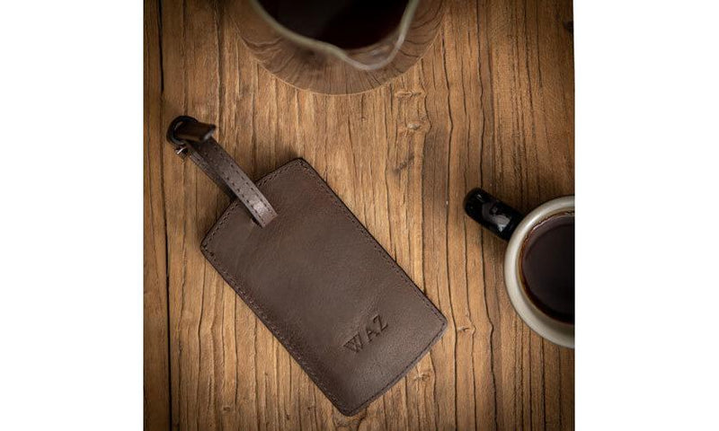Brown Leather Luggage Tag with Monogram