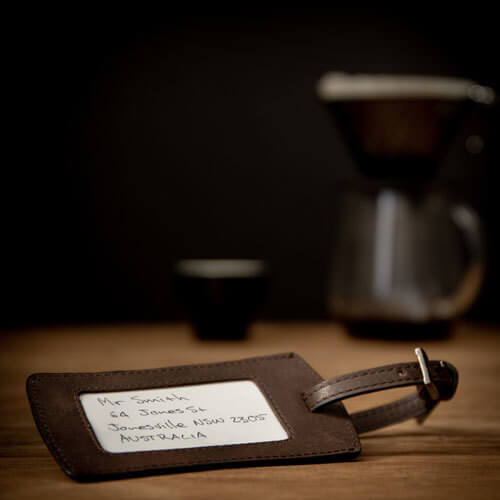 Brown Leather Luggage Tag with Monogram
