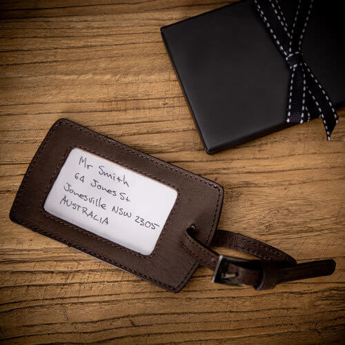 Brown Leather Luggage Tag with Monogram