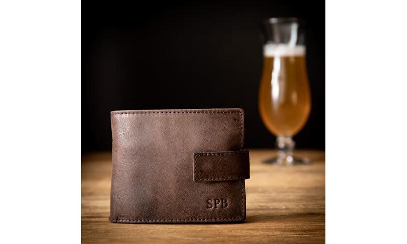 Brown Leather Wallet with Monogram