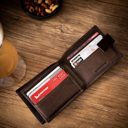 Brown Leather Wallet with Monogram