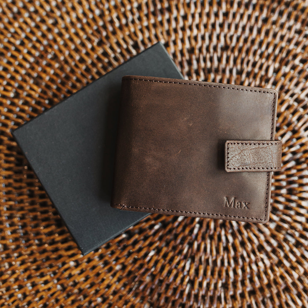 Brown Leather Wallet with Monogram