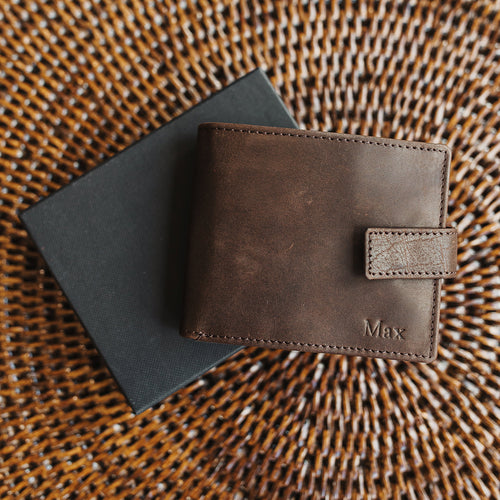 Brown Leather Wallet with Monogram