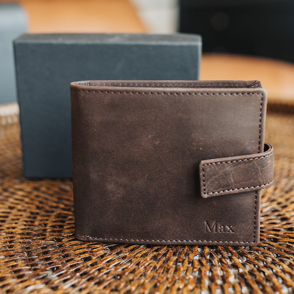 Brown Leather Wallet with Monogram