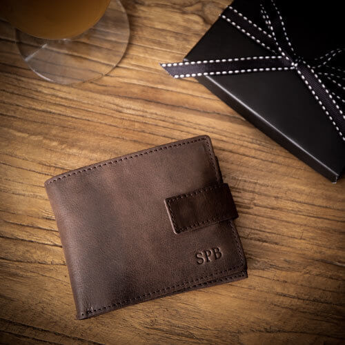 Brown Leather Wallet with Monogram