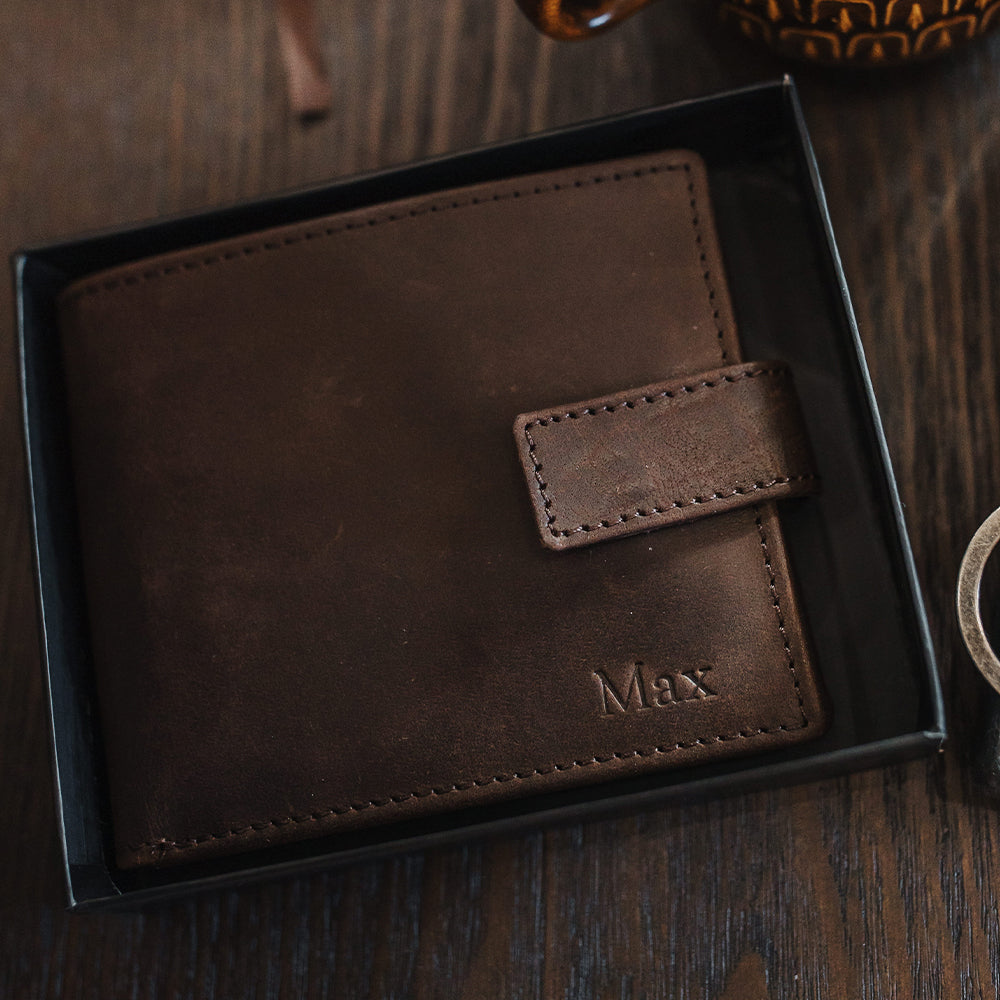 Brown Leather Wallet with Monogram