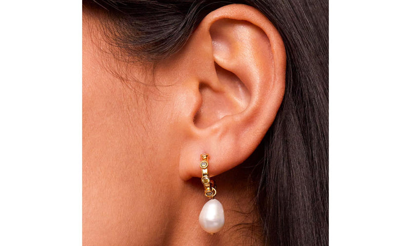 EB Edit- Estella Bartlett Gold Plated Pink Gradient Cubic Zirconia Pearl Drop Hoops