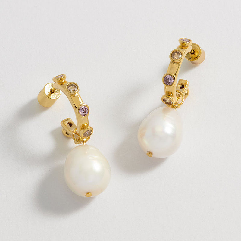 EB Edit- Estella Bartlett Gold Plated Pink Gradient Cubic Zirconia Pearl Drop Hoops