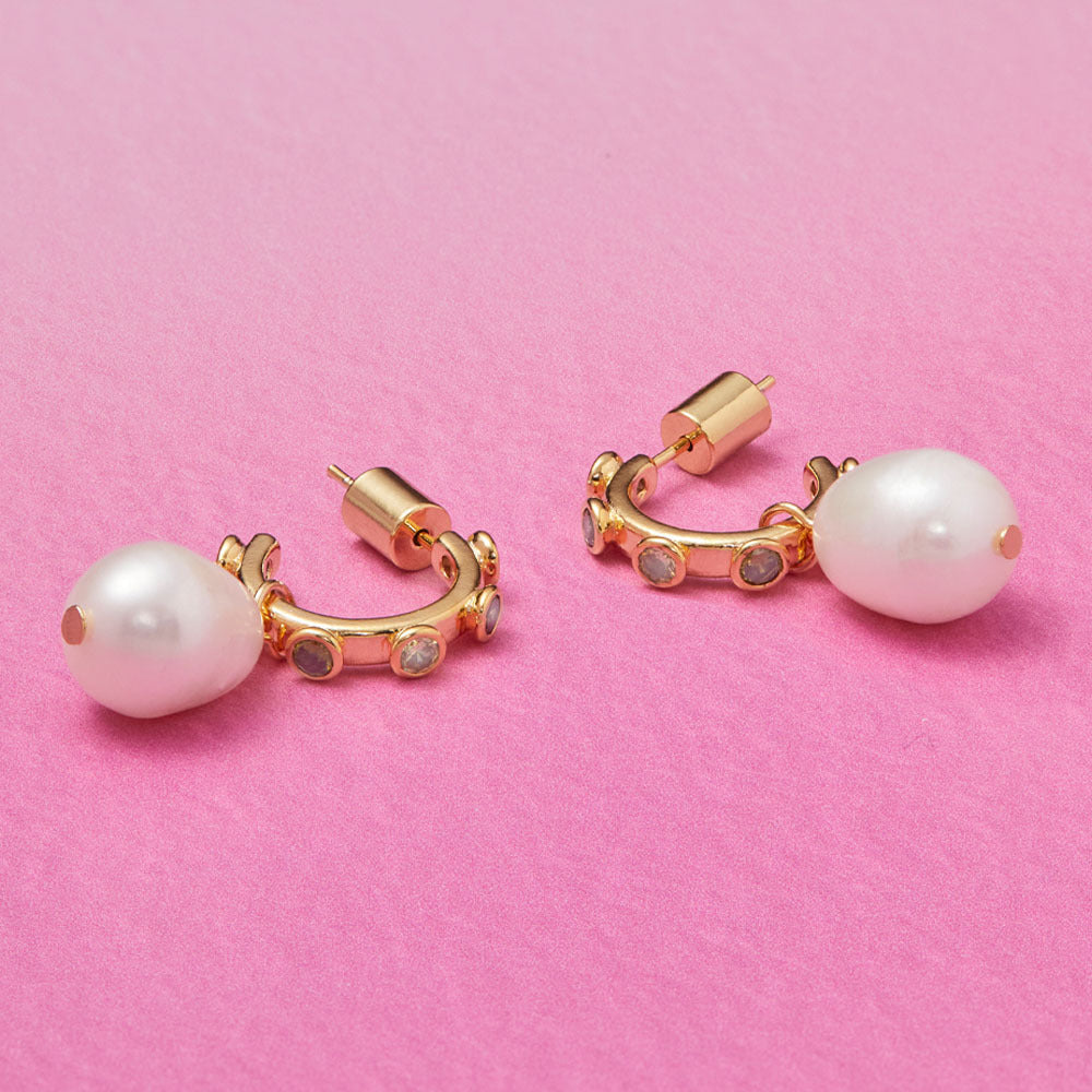 EB Edit- Estella Bartlett Gold Plated Pink Gradient Cubic Zirconia Pearl Drop Hoops