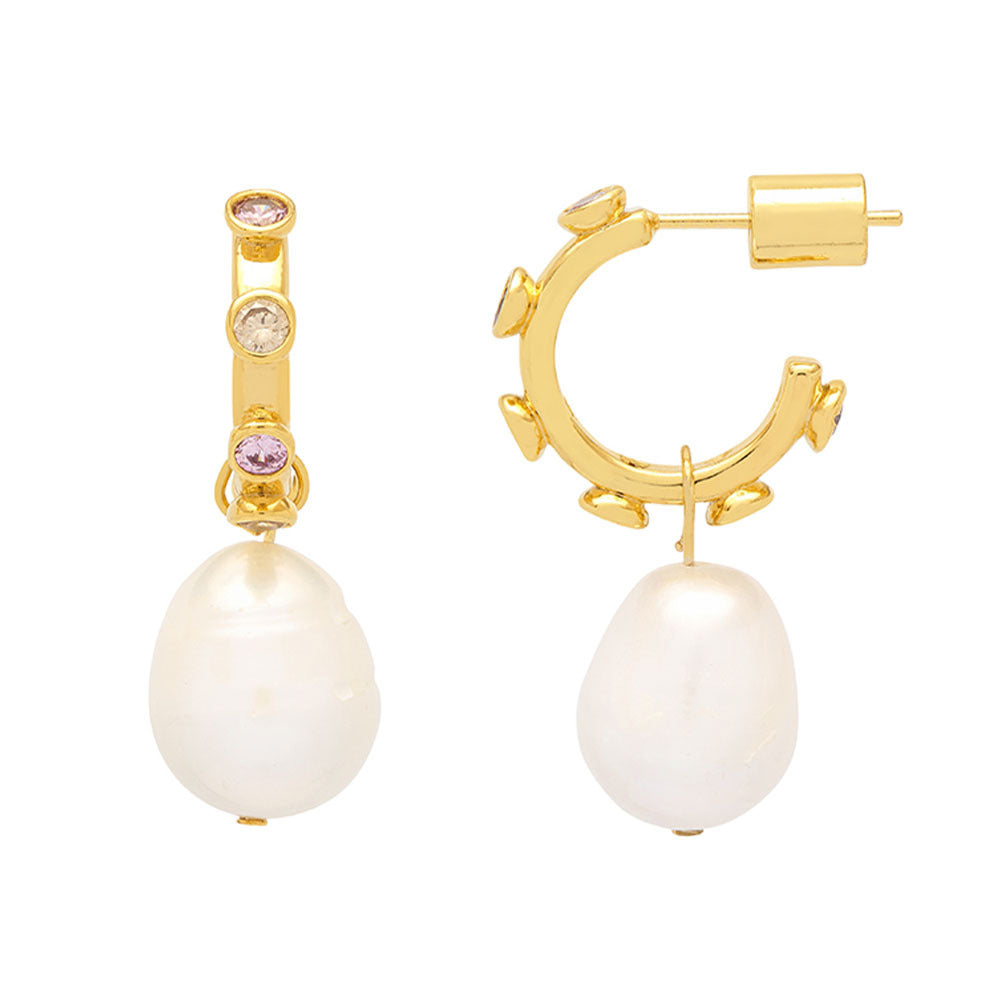 EB Edit- Estella Bartlett Gold Plated Pink Gradient Cubic Zirconia Pearl Drop Hoops