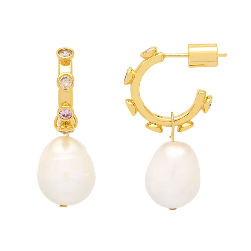 EB Edit- Estella Bartlett Gold Plated Pink Gradient Cubic Zirconia Pearl Drop Hoops
