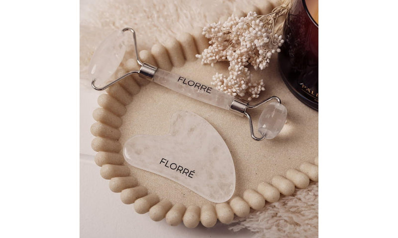 Florre Rock Crystal Quartz Eye Roller & Gua sha Set