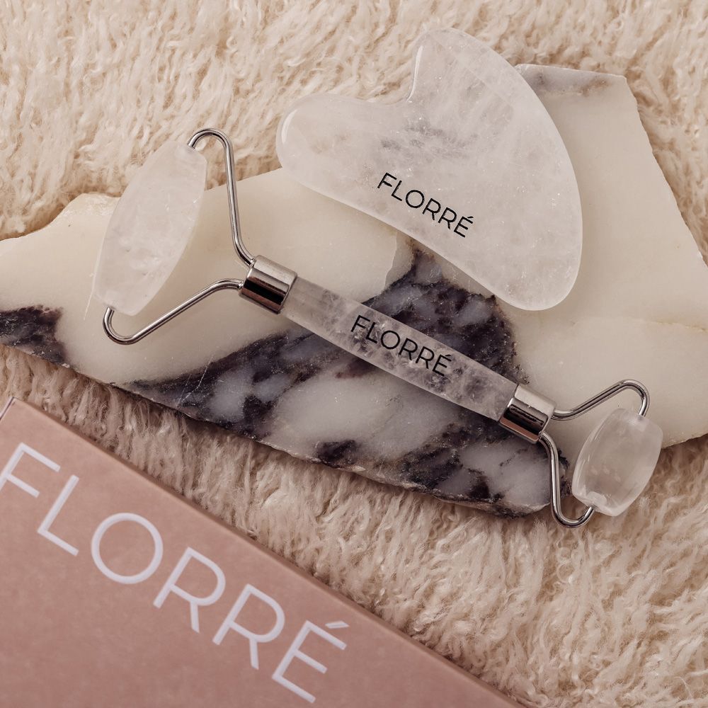 Florre Rock Crystal Quartz Eye Roller & Gua sha Set