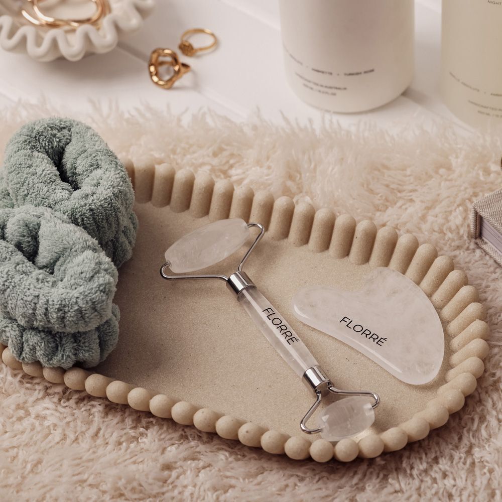 Florre Rock Crystal Quartz Eye Roller & Gua sha Set