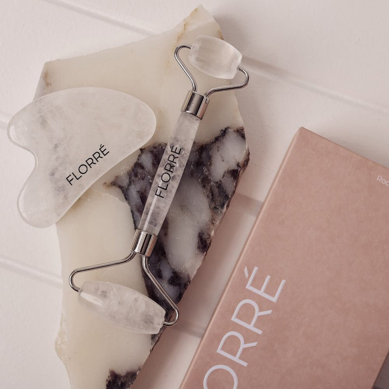 Florre Rock Crystal Quartz Eye Roller & Gua sha Set
