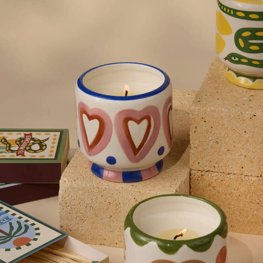 Hearts Ceramic Candle - Rosewood Vanilla