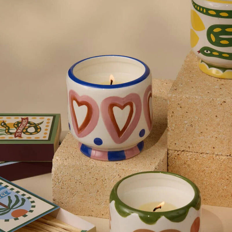 Hearts Ceramic Candle - Rosewood Vanilla