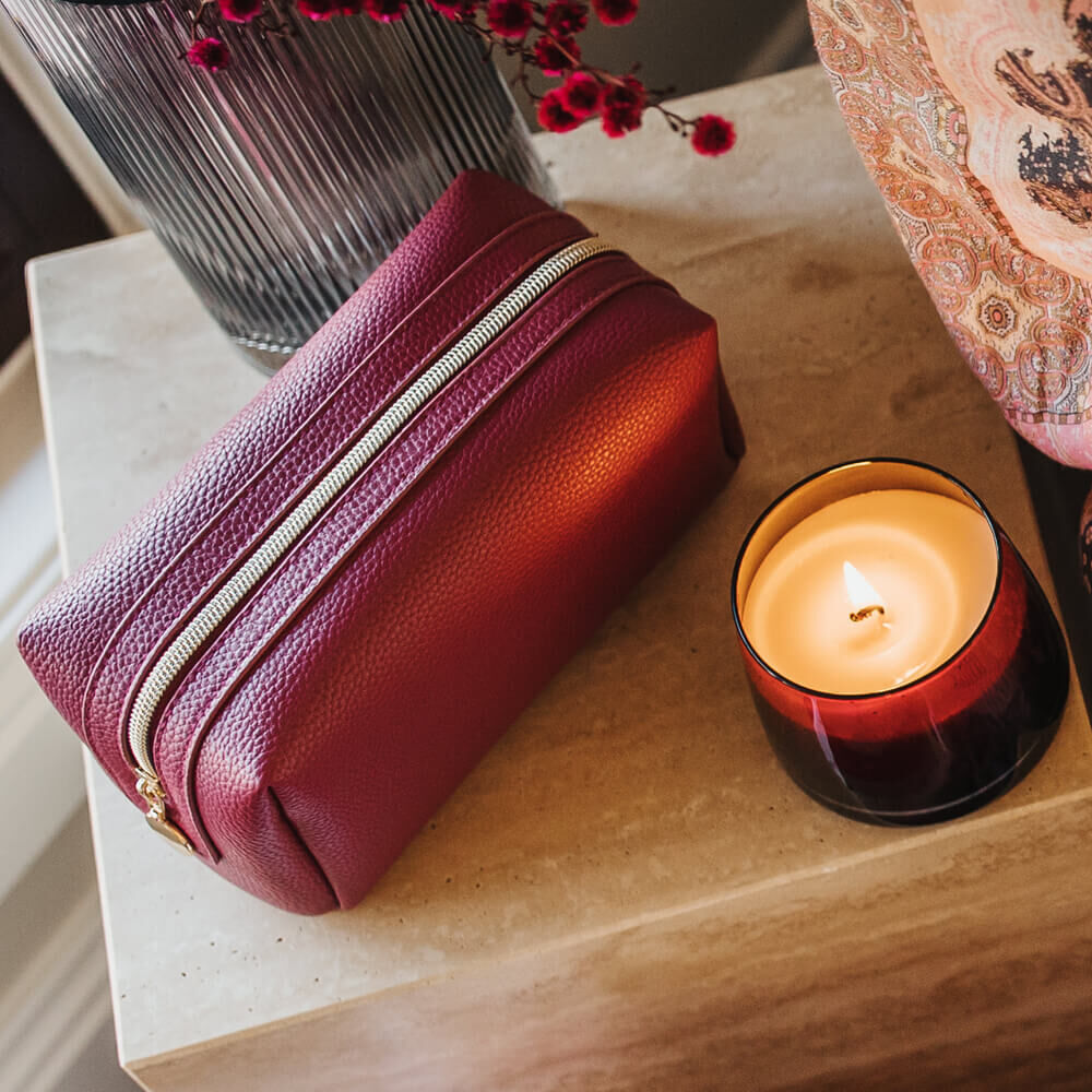 Leather-Look Burgundy Cosmetic Bag