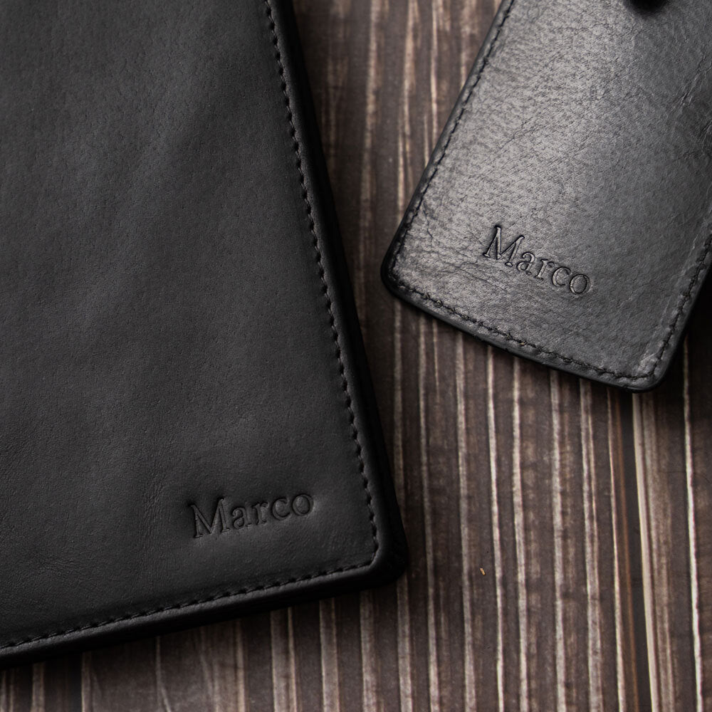 Mens Black Personalised Passport & Luggage Travel Set