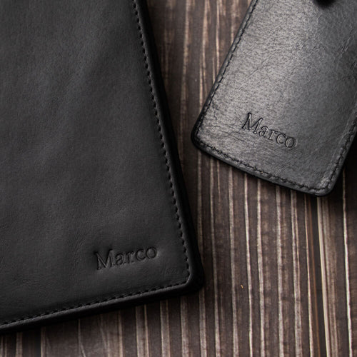 Mens Black Personalised Passport & Luggage Travel Set
