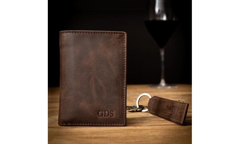 Mens Personalised Portrait Leather Wallet & Keyring