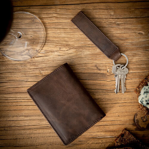 Mens Personalised Portrait Leather Wallet & Keyring