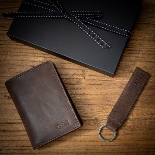 Mens Personalised Portrait Leather Wallet & Keyring