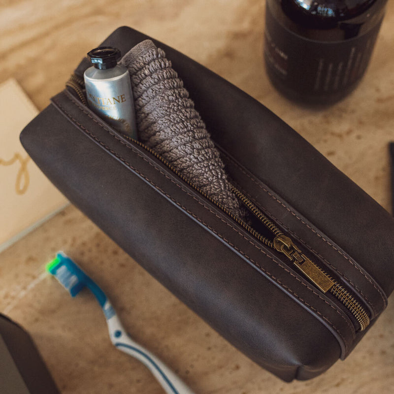 Mens Vegan Leather Toiletries Bag