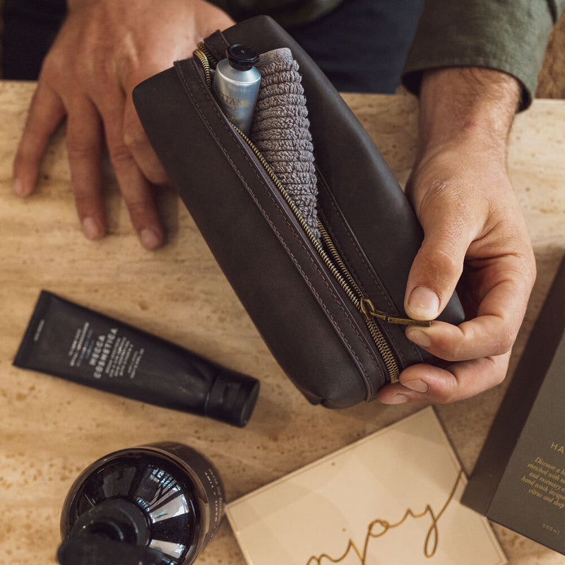 Mens Vegan Leather Toiletries Bag
