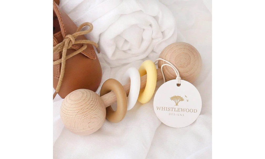 Natural Beechwood & Yellow Silicone Baby Rattle