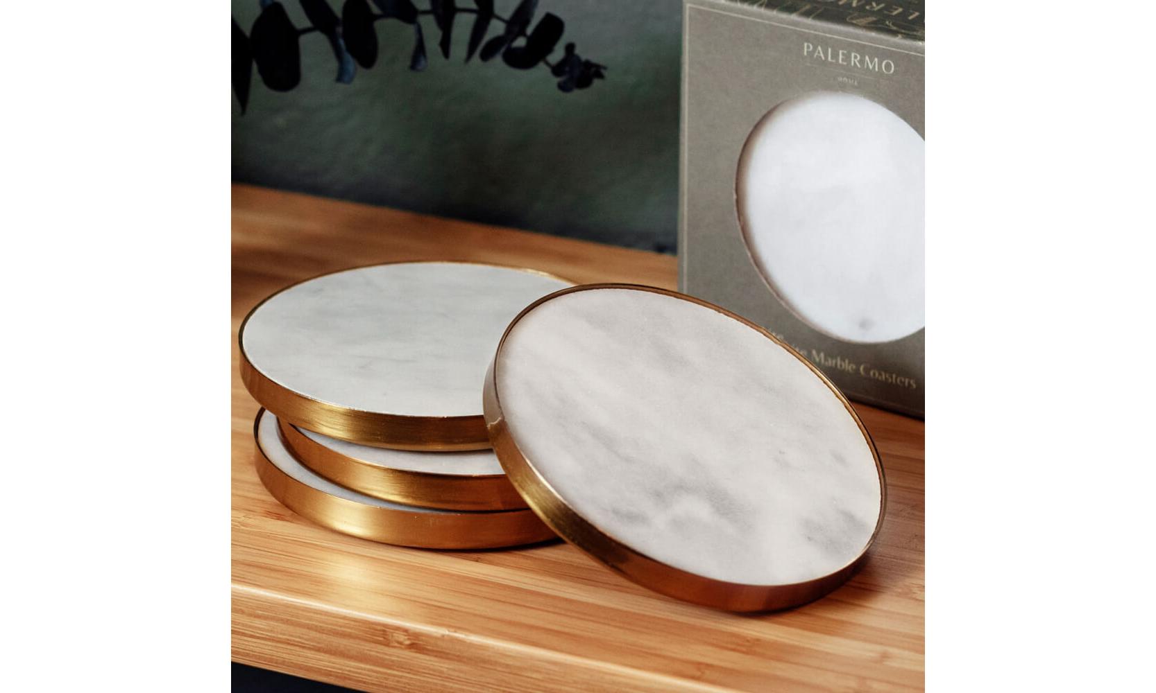 Palermo Home White Marble Coasters