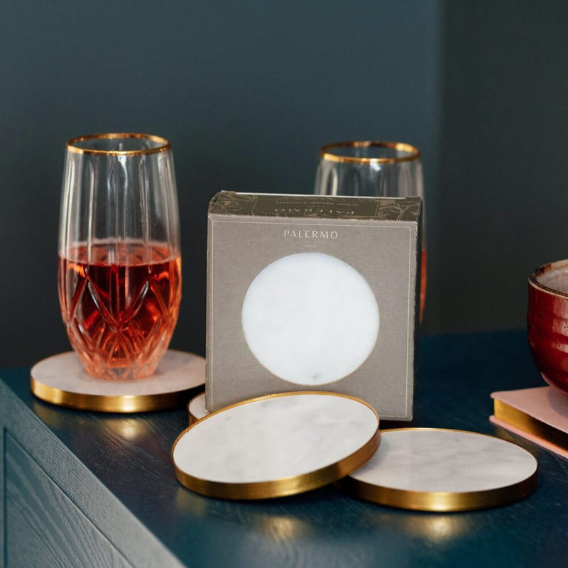 Palermo Home White Marble Coasters