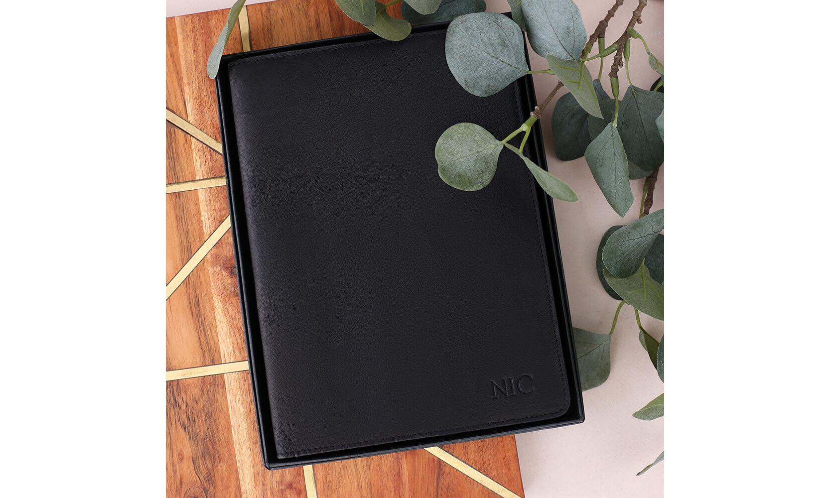 Personalised Black A5 Leather Notebook Holder