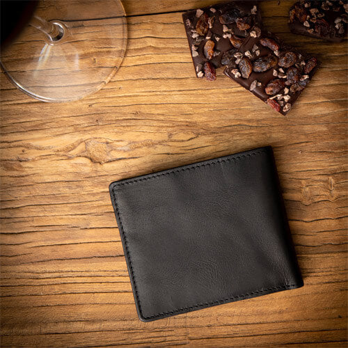 Personalised Black Leather Billfold Wallet