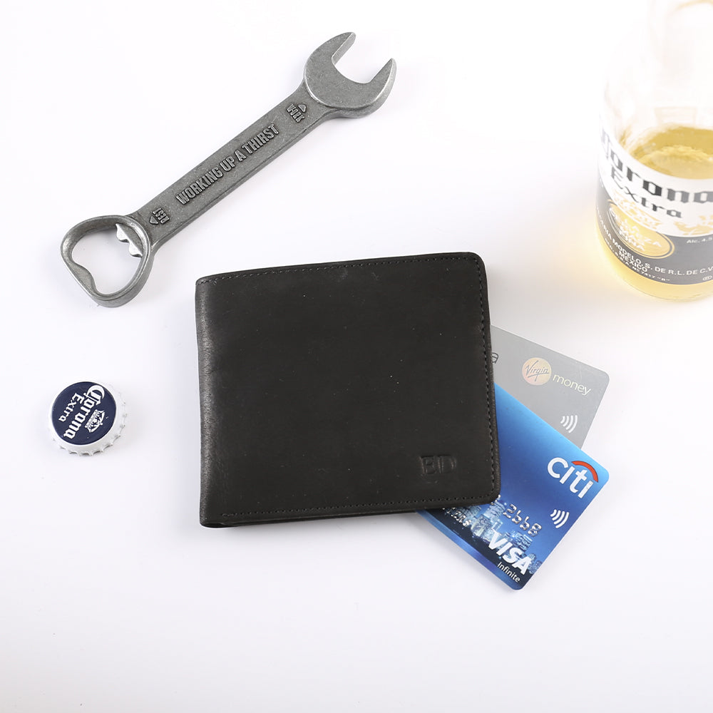 Personalised Black Leather Billfold Wallet