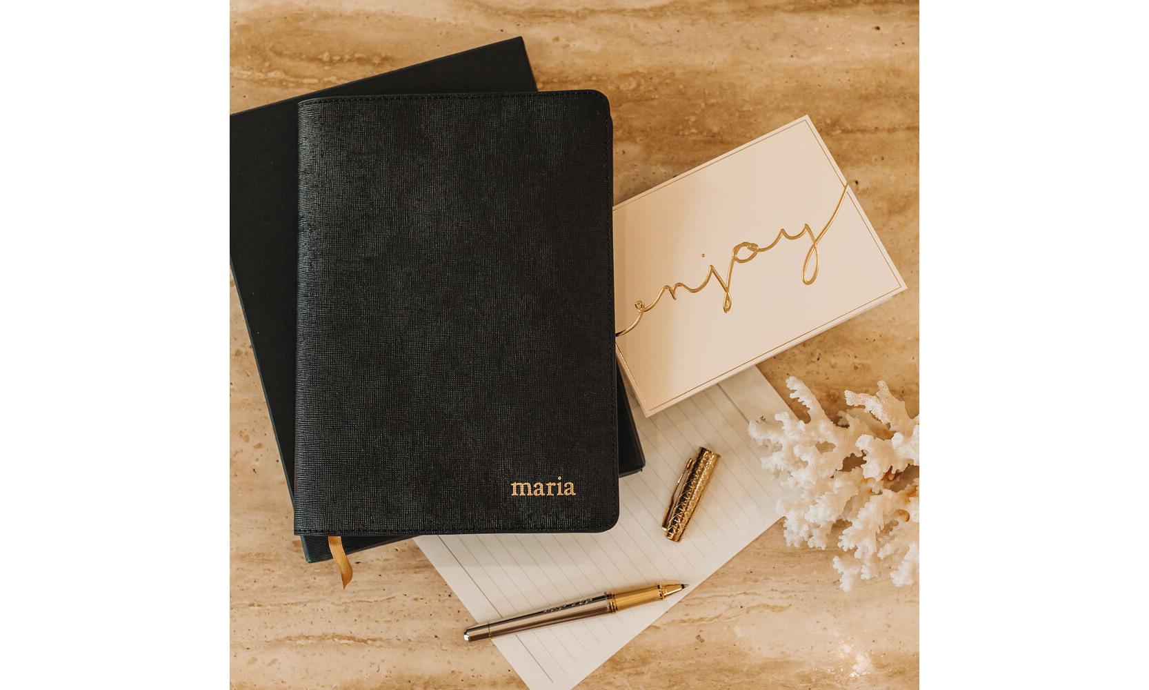 Personalised Black Saffiano A5 Notebook Holder