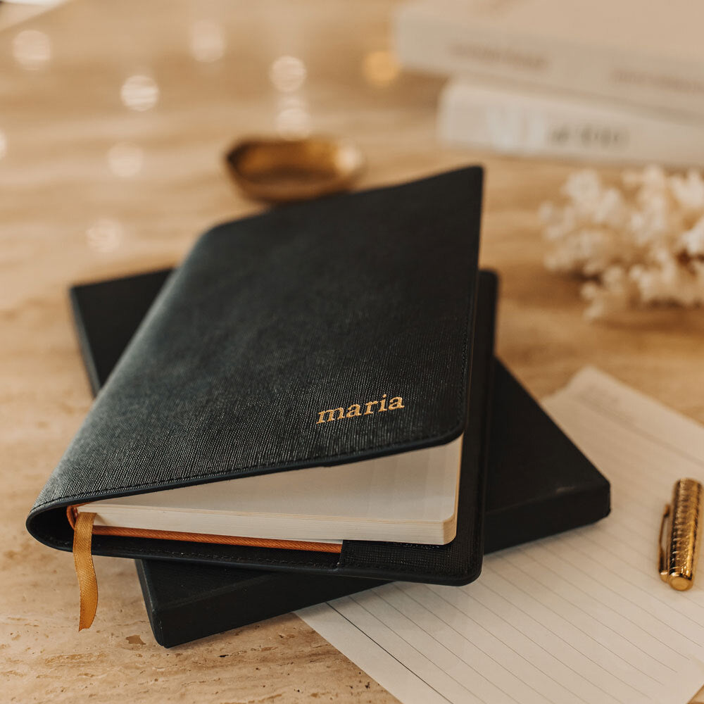 Personalised Black Saffiano A5 Notebook Holder